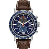 Citizen Brycen Men's Eco Drive Blue Dial Brown Leather Strap Watch CA0648-09L