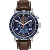 Citizen Brycen Men's Eco Drive Blue Dial Brown Leather Strap Watch CA0648-09L