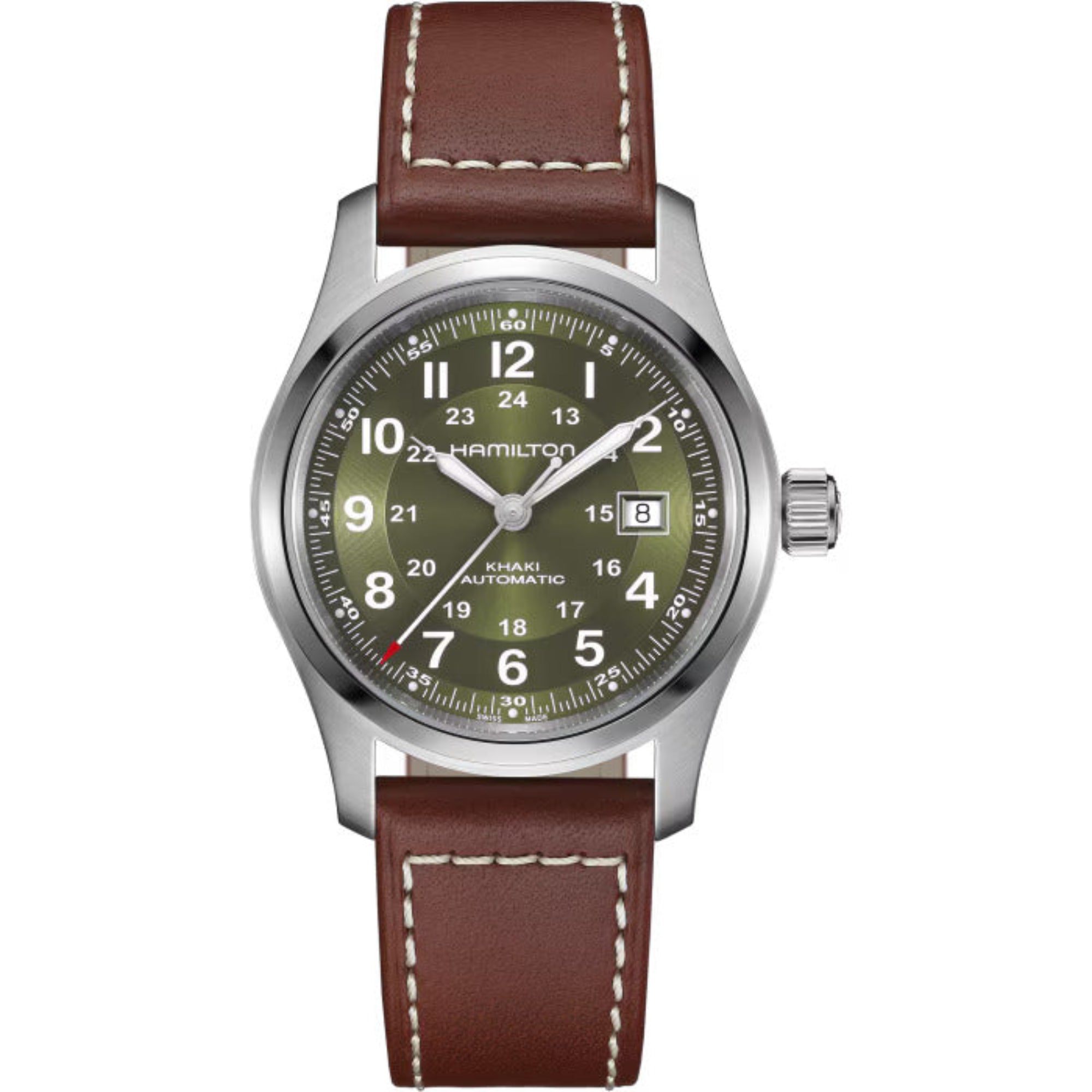 Hamilton Khaki Field Green Dial Leather Strap Men’s Watch H70605560 - Bijoux Eclore