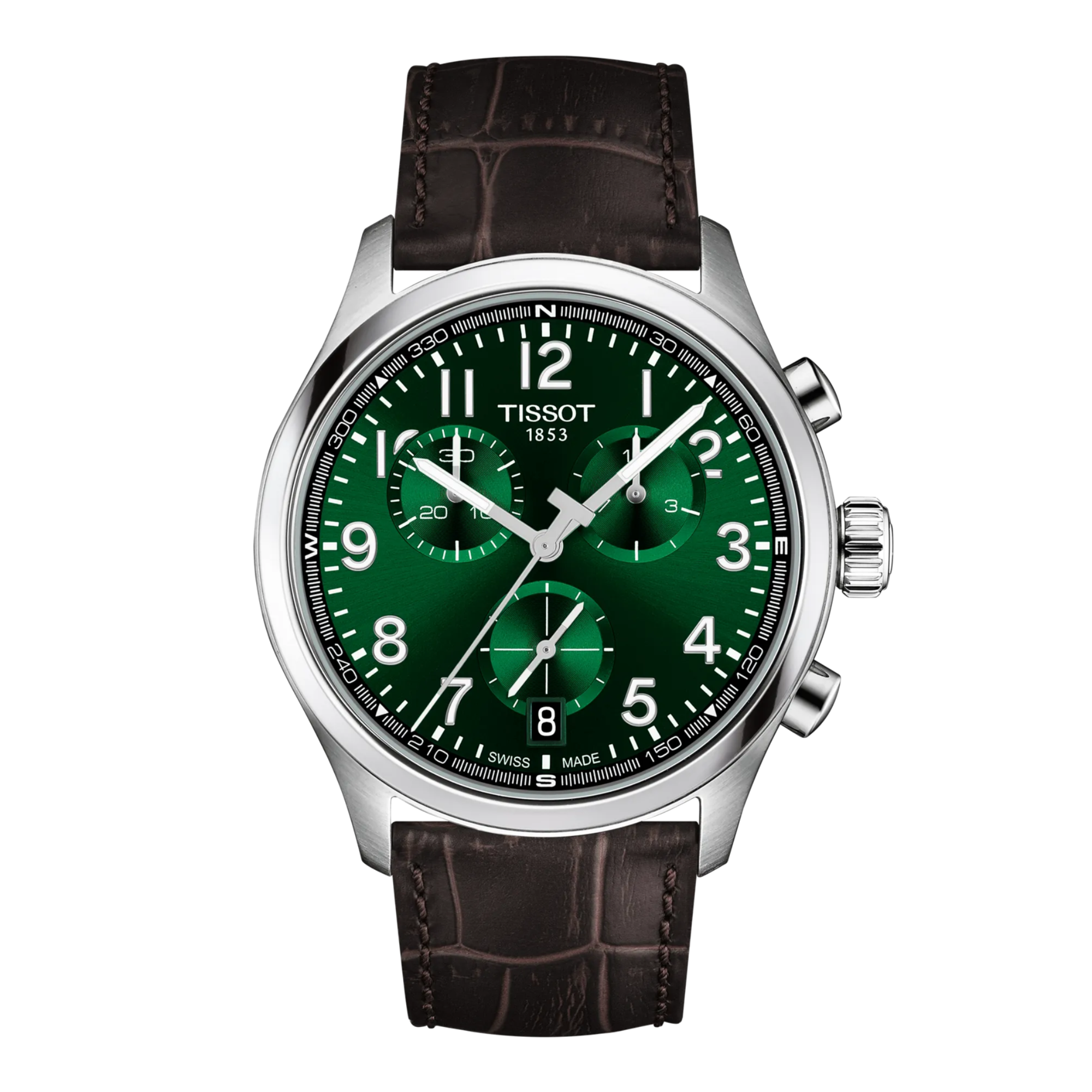 Tissot Gent XL Chronograph 42mm Green Dial Brown Leather Strap T116.417.16.092.00 - Bijoux Eclore