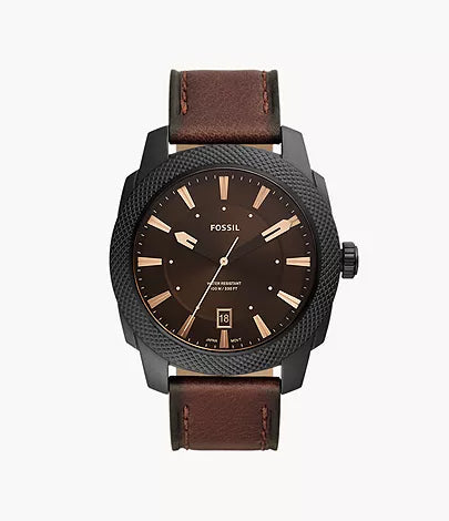Fossil Machine Three-Hand Date Dark Brown LiteHide Leather Watch FS5972