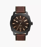 Fossil Machine Three-Hand Date Dark Brown LiteHide Leather Watch FS5972