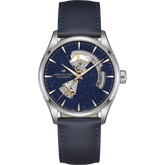 Hamilton Jazzmaster Open Heart 42mm Blue Leather Cosmos Marine Easyclick H32705640 - Bijoux Eclore