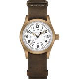 Hamilton Khaki Field Mechanical White Dial Bronze Titanium Leather Strap Men's Watch H69459510 - Bijoux Eclore