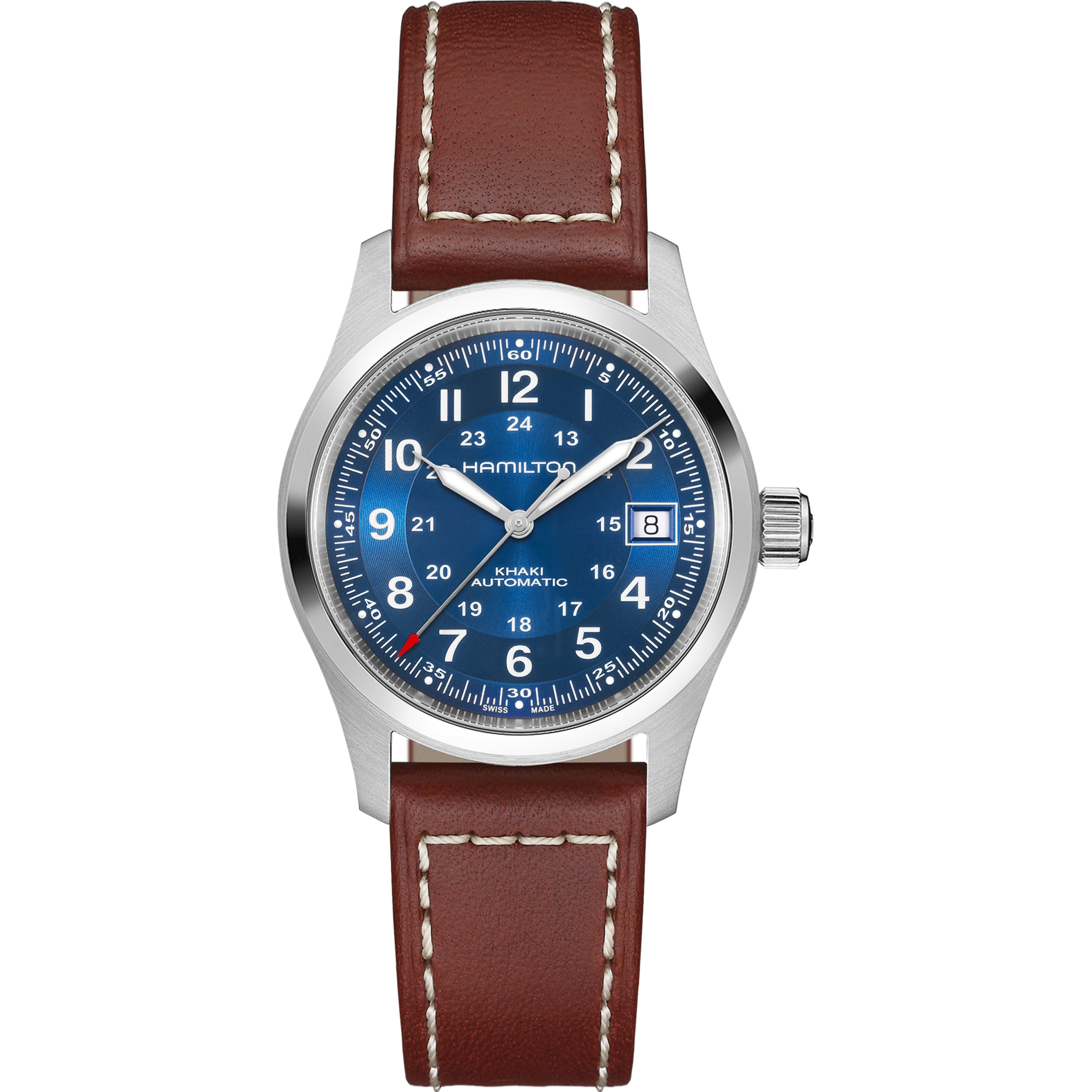 Hamilton Khaki Field Blue Dial Leather Strap Men’s Watch H70455540 - Bijoux Eclore