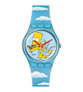 Swatch The Simpsons Angel Bart Light Blue Watch with Bart Cupid and Clouds SO28Z115
