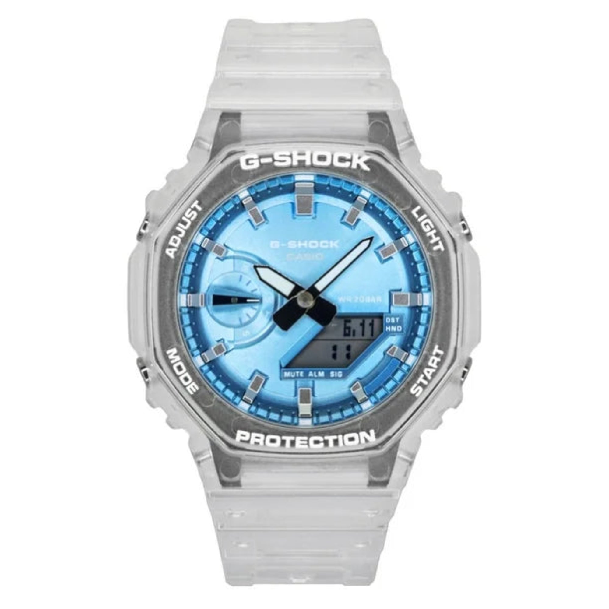 Casio GA2100BM-7A2 G-Shock Analog-Digital Sky Blue Dial Translucent Resin Band Watch - Bijoux Eclore