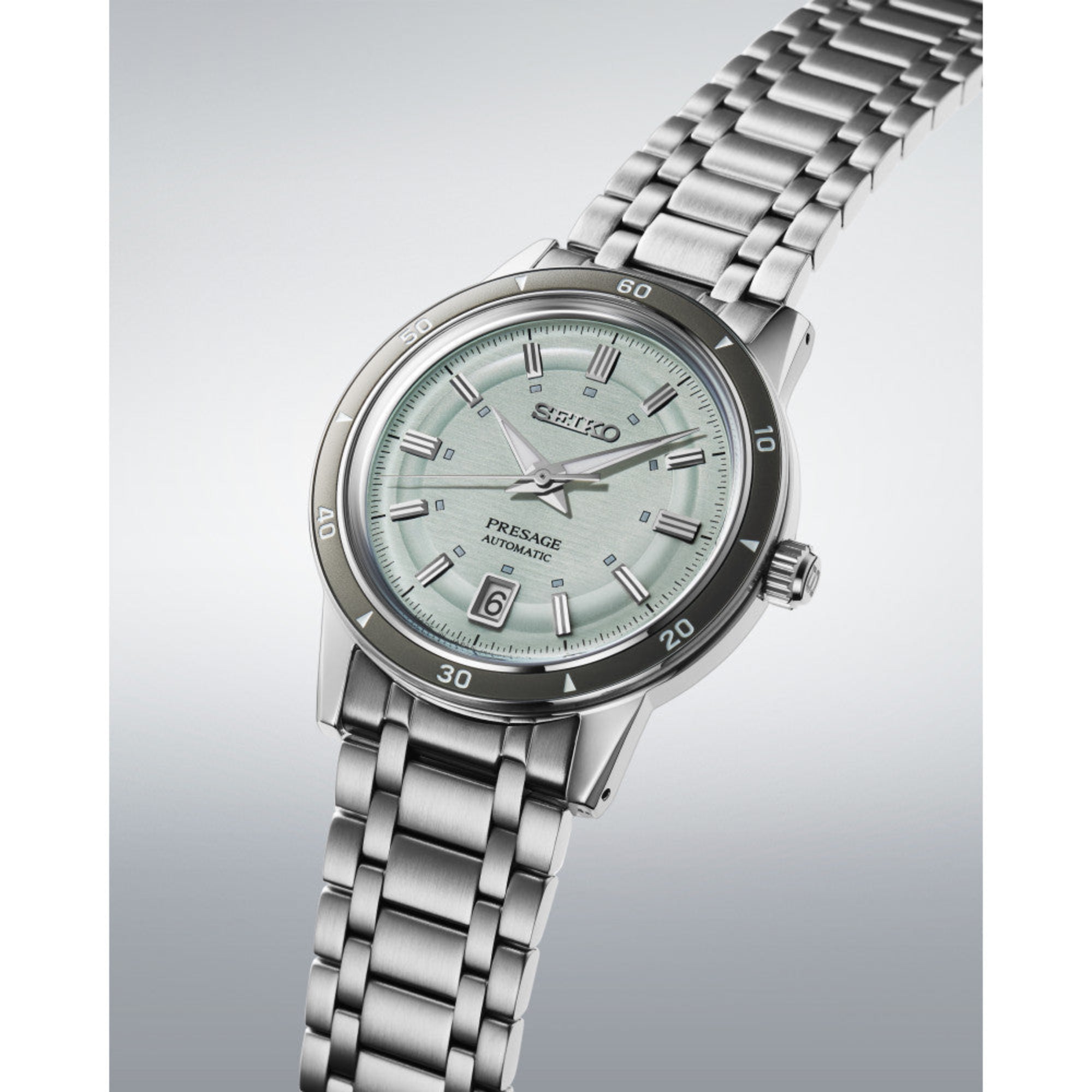 Seiko SRPL71J1 Presage Style 60s Automatic (39.5mm) Ice Green Dial / Stainless Steel Bracelet - Bijoux Eclore