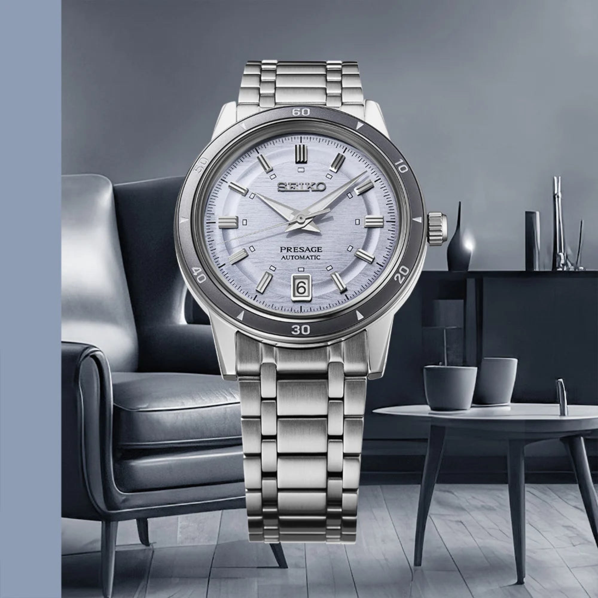 Seiko SRPL73J1 Presage Style 60s in Silvery Violet Dial Automatic Men's Watch - Bijoux Eclore