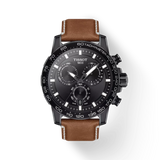 Montre Tissot Supersport Chrono pour homme avec cadran noir et cuir marron T125.617.36.051.01