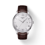 Montre Tissot Tradition pour homme avec cadran argenté et cuir marron T063.610.16.038.00