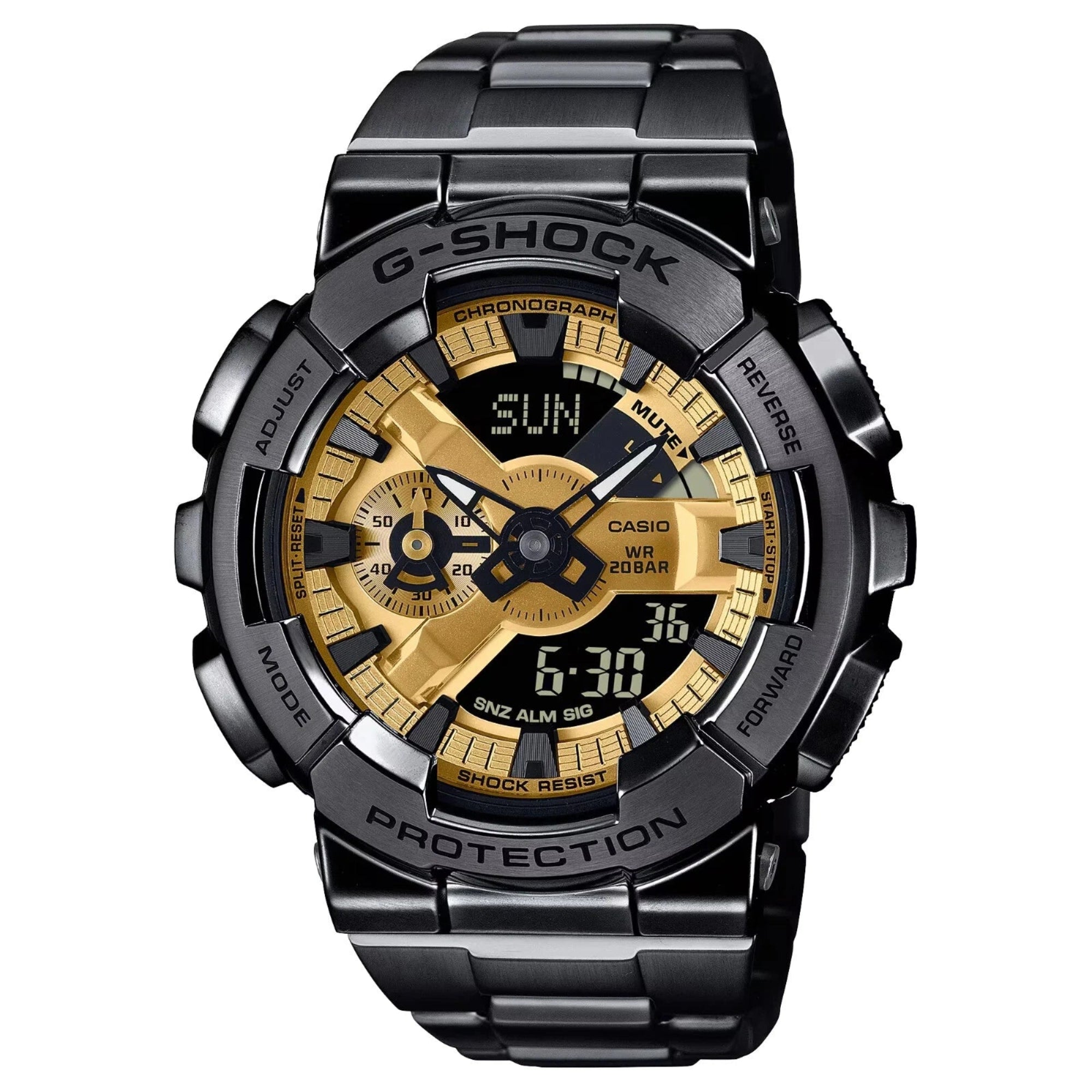 Casio GM110BD-1A9 G-Shock 110 Series Gold Dial Black Stainless Steel Watch - Bijoux Eclore