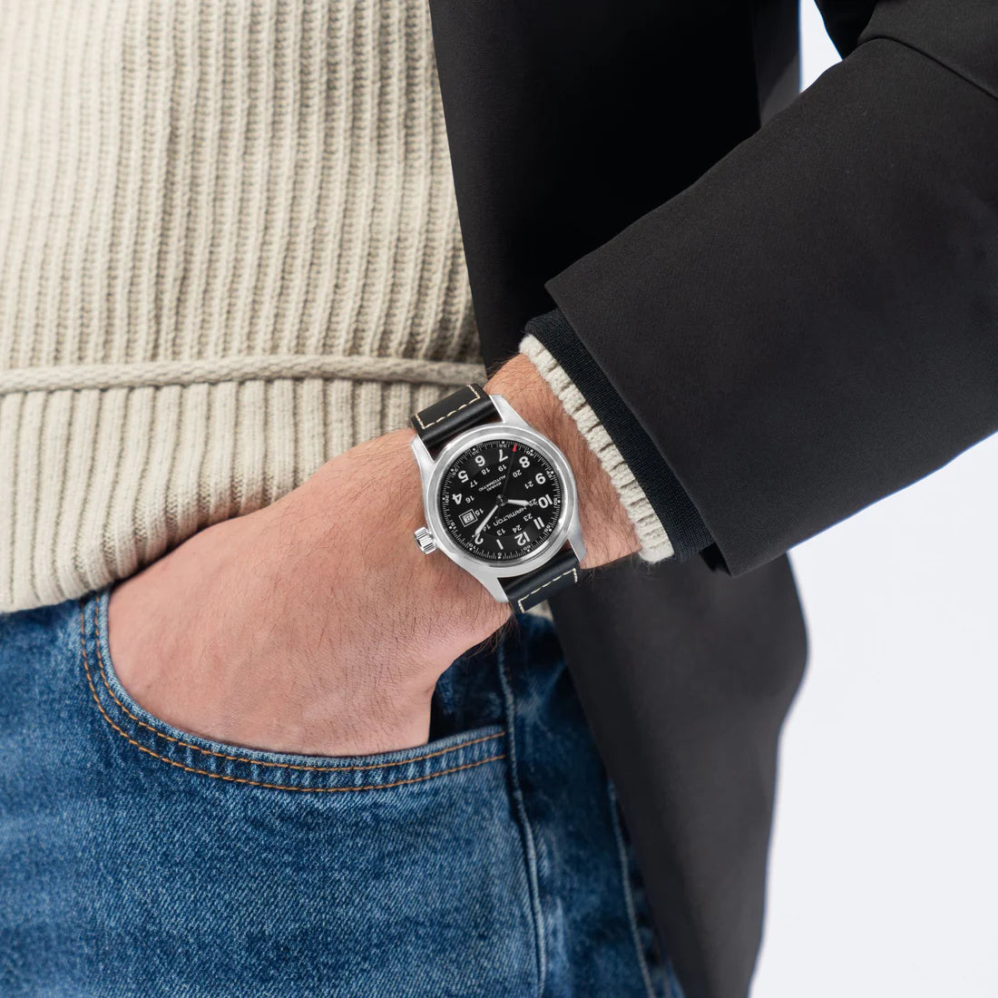 Hamilton Khaki Field Auto 42MM Black Dial Leather Strap Men's Watch H70605733 - Bijoux Eclore