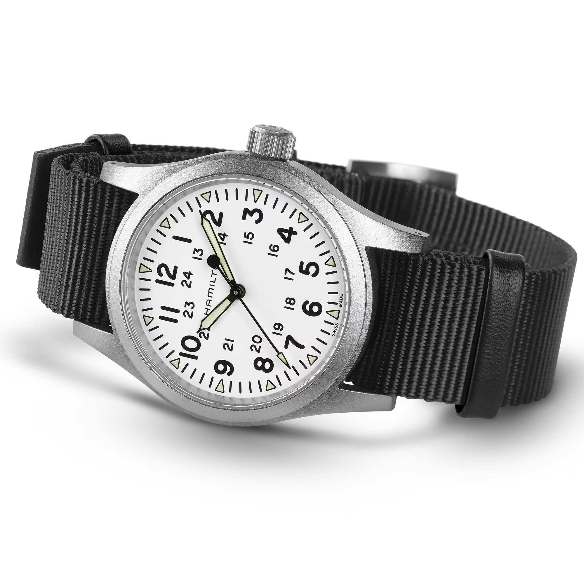 Hamilton Khaki Field Mechanical White Dial Fabric Strap Men's Watch H69439910 - Bijoux Eclore