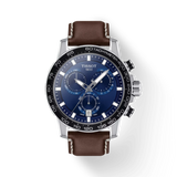 Montre Tissot Supersport Chrono avec cadran bleu et bracelet en cuir marron T125.617.16.041.00
