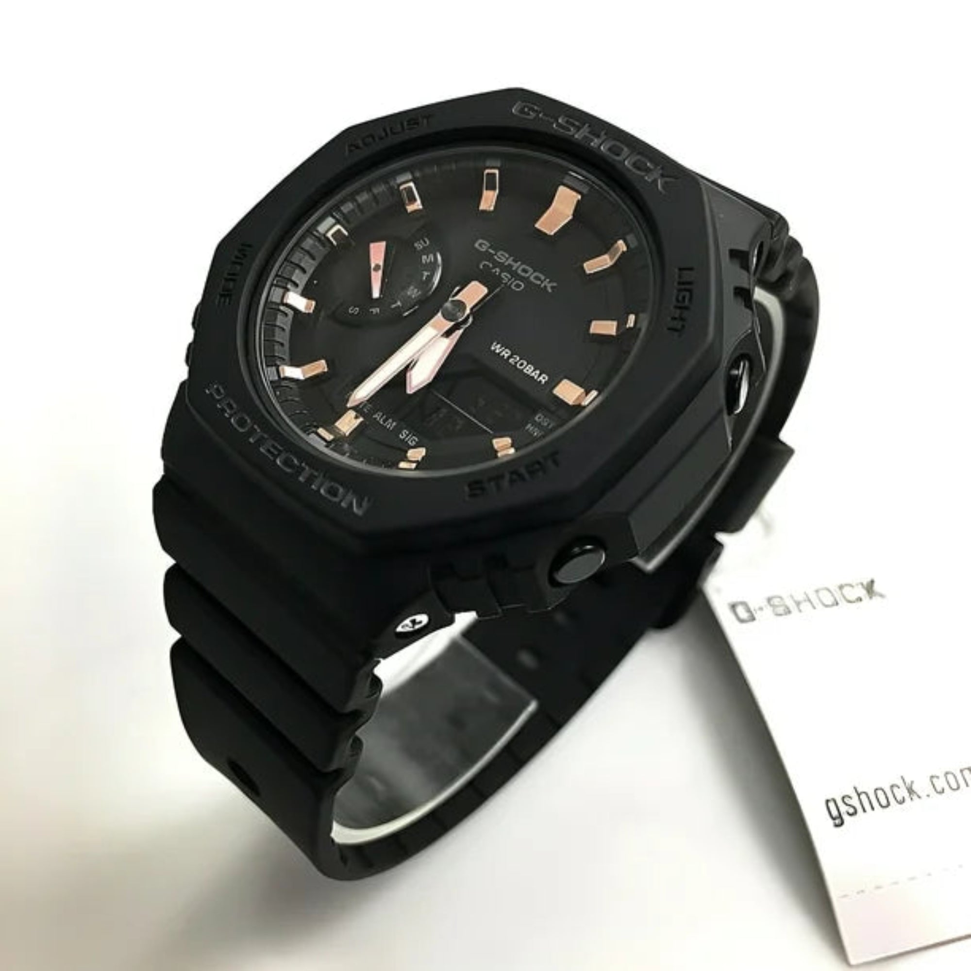 Casio G-Shock GMAS2100-1A black with gold accent thin watch NEW - Bijoux Eclore