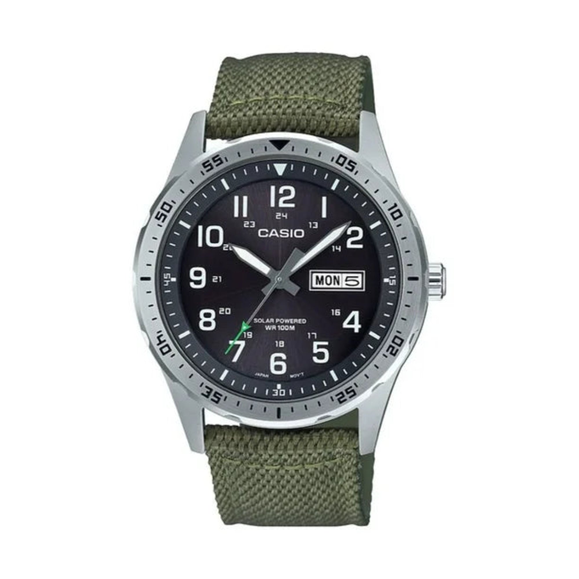 Casio MTPS120L-3AV Men's Solar Day and Date Green Nylon Strap 42mm Watch - Bijoux Eclore