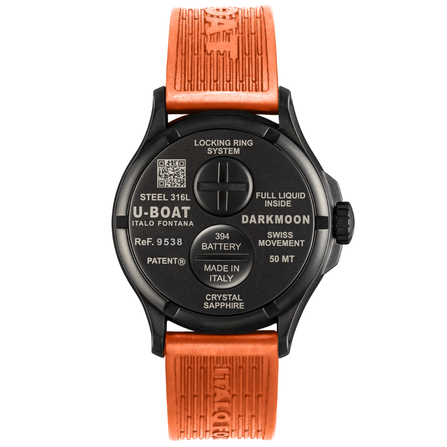 U-Boat Darkmoon Black PVD Black Dial Orange Strap Watch 9538 - Bijoux Eclore