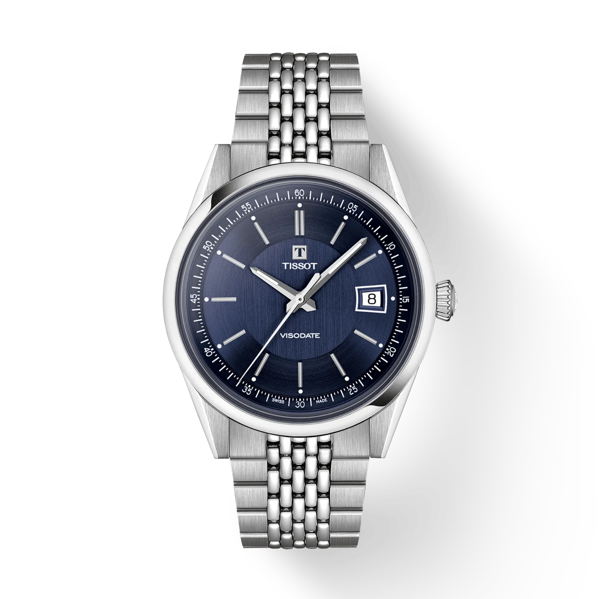 Tissot Visodate 39mm Powermatic 80 Blue Dial Stainless Steel Bracelet Watch T1574071104100 - Bijoux Eclore