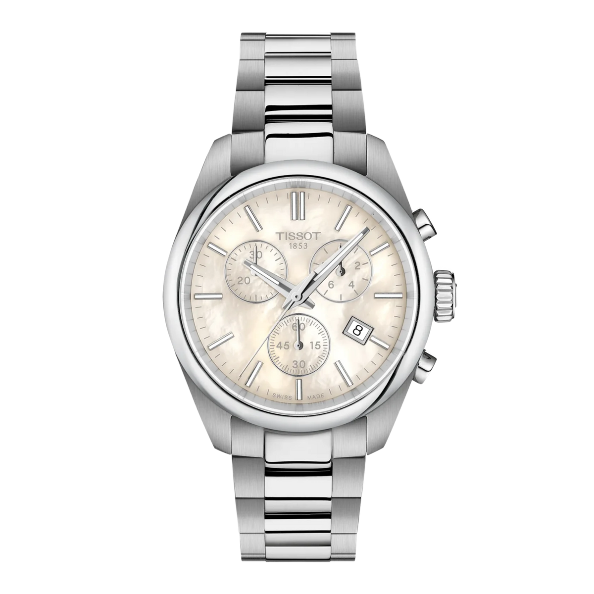 Tissot PR 100 Quartz 34mm White Mother of Pearl Dial Stainless Steel Bracelet Watch T150.217.11.111.00 - Bijoux Eclore