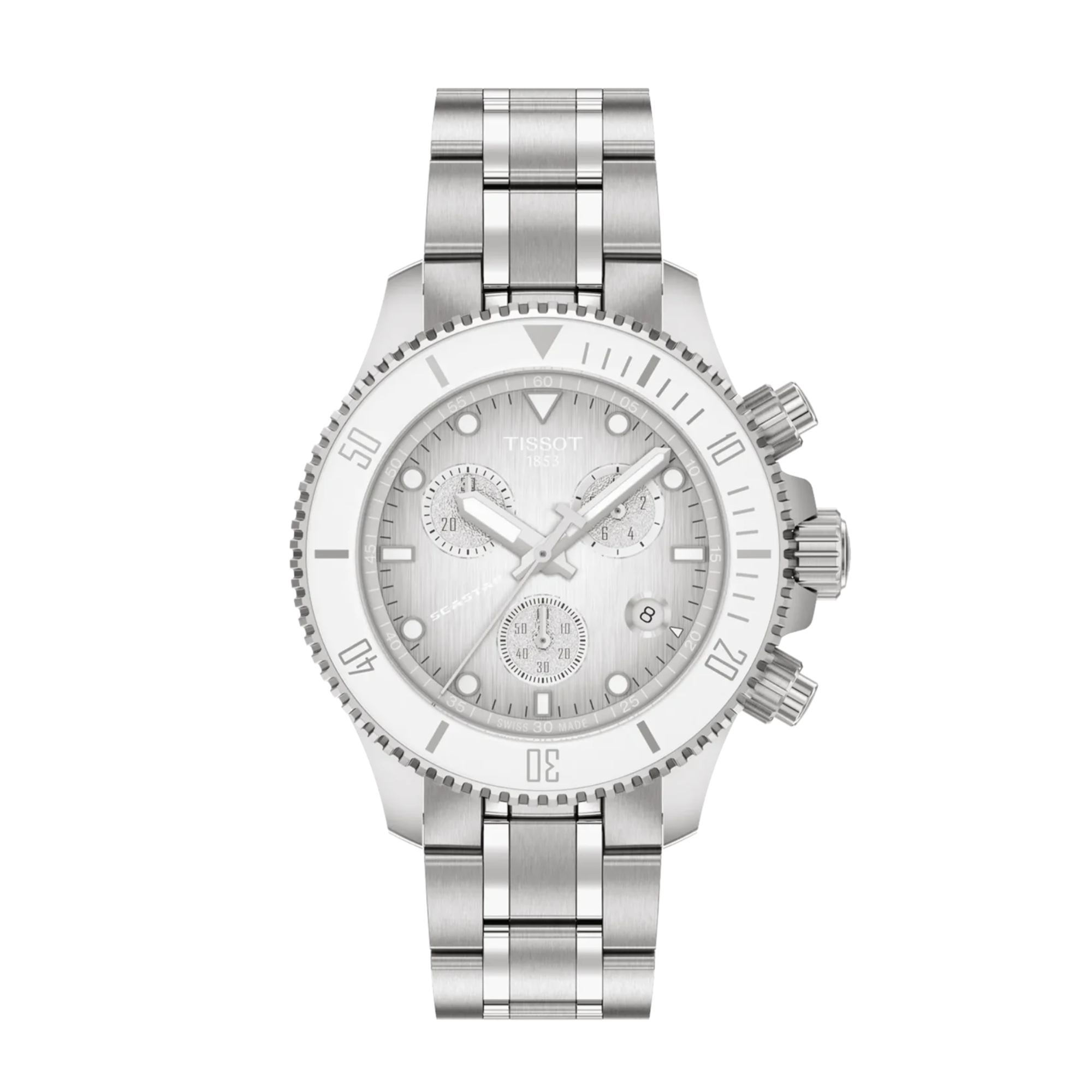 Tissot Seastar 1000 Quartz 36mm White Dial Stainless Steel Bracelet Watch T120.217.11.011.00 - Bijoux Eclore