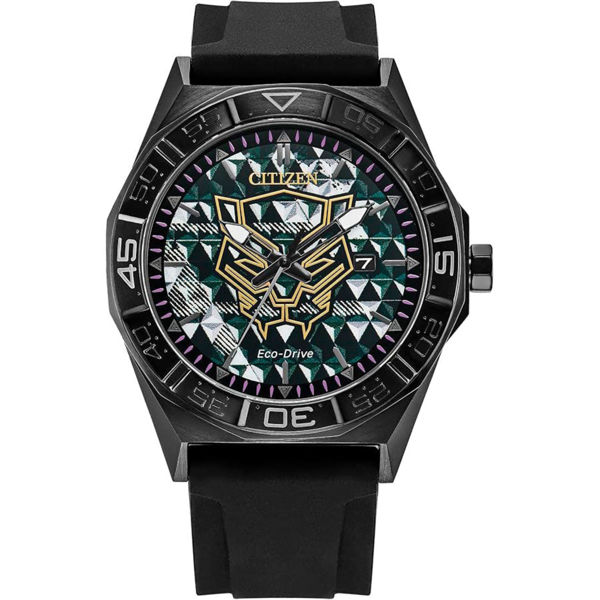 Citizen Eco-Drive Black Panther 60th Anniversary Stainless Steel Black/Green Dial Watch AW1858-03W - Bijoux Eclore