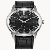 Citizen Eco-Drive Rolan Black Dial Black Leather Strap Men's Watch AW2110-06E