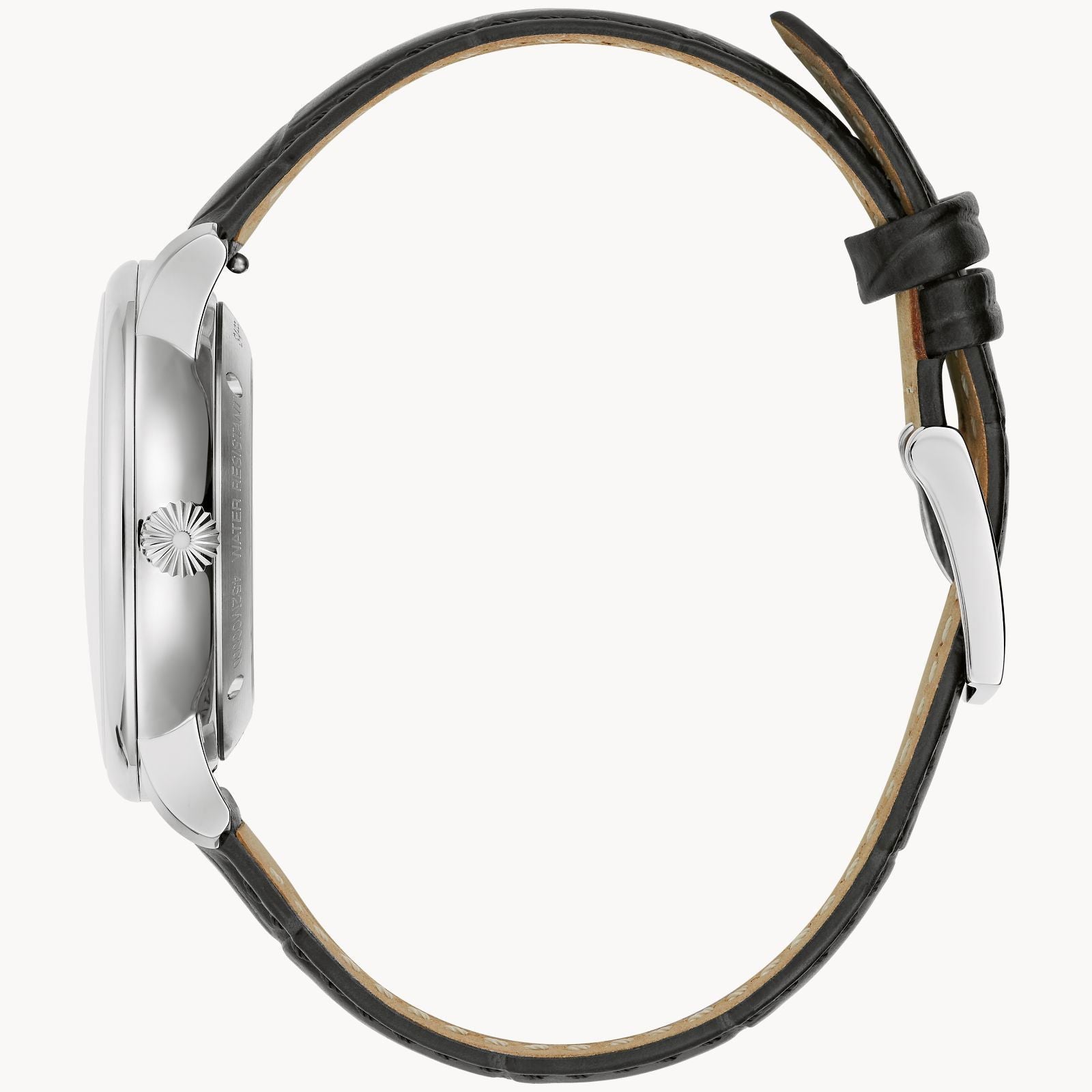 Bulova Hudson Black Dial Black Leather Strap Mens Watch 96B441