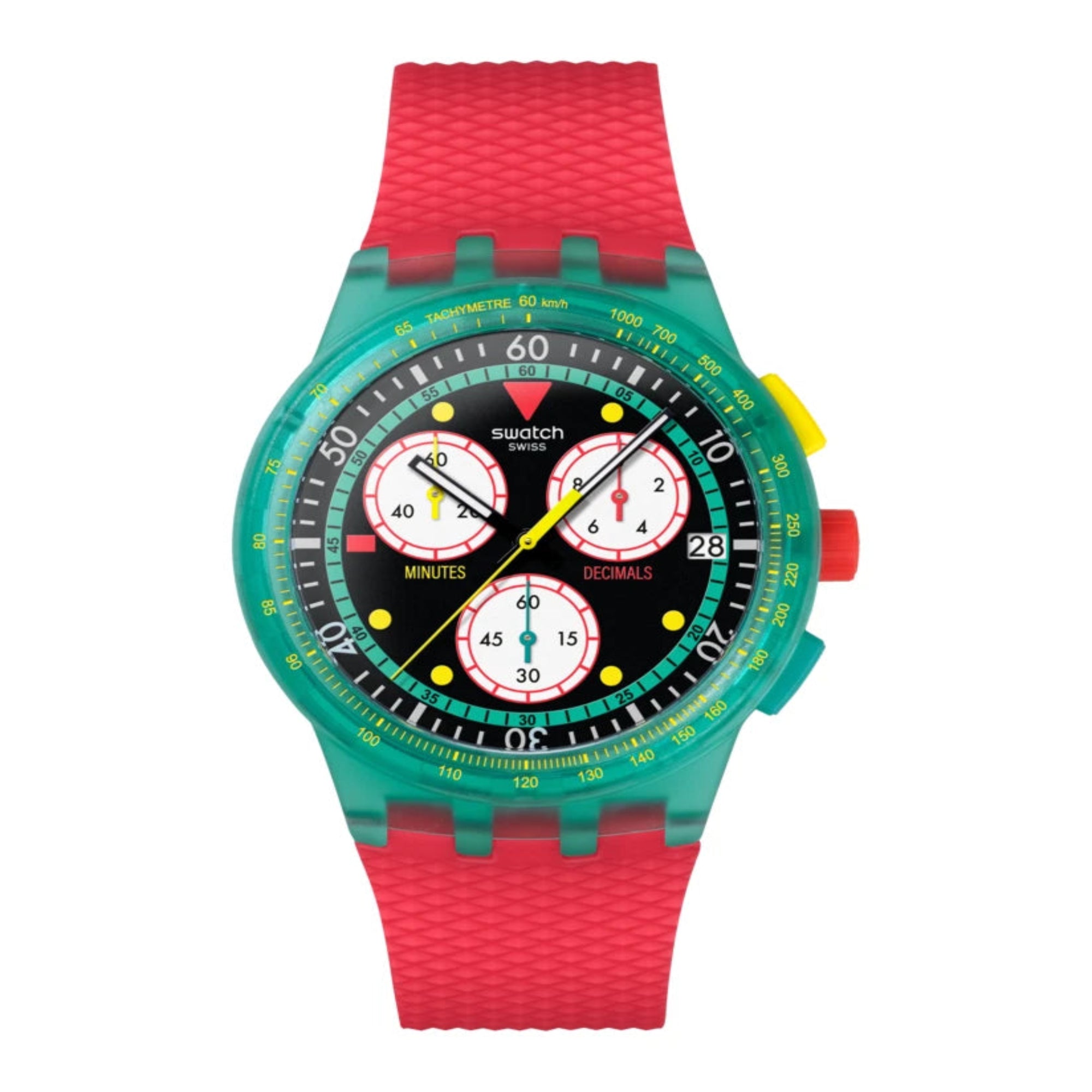 Swatch Neon Emerald Chrono SUSG409 Retro 80s Inspired Chronograph Watch 42mm - Bijoux Eclore