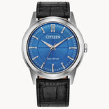 Citizen Eco-Drive Rolan Blue Dial Black Leather Strap Unisex Watch FE7130-01L