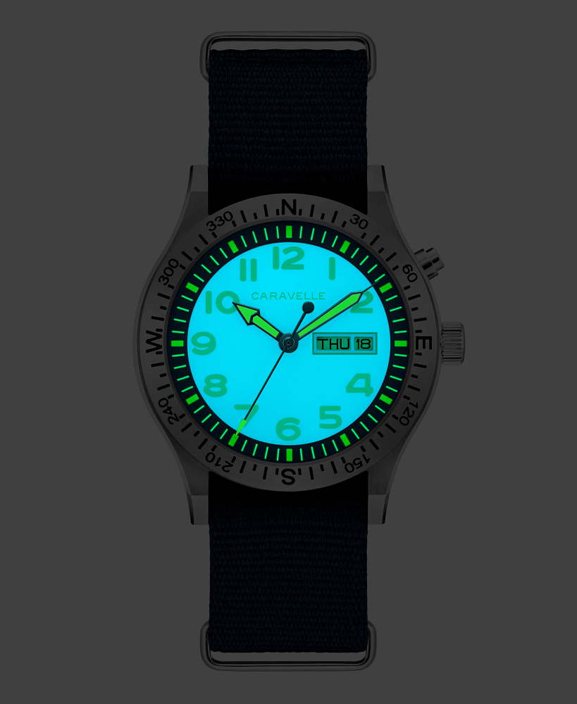 Caravelle by Bulova Men’s Field Watch Blue Dial Nylon 43C126 - Bijoux Eclore