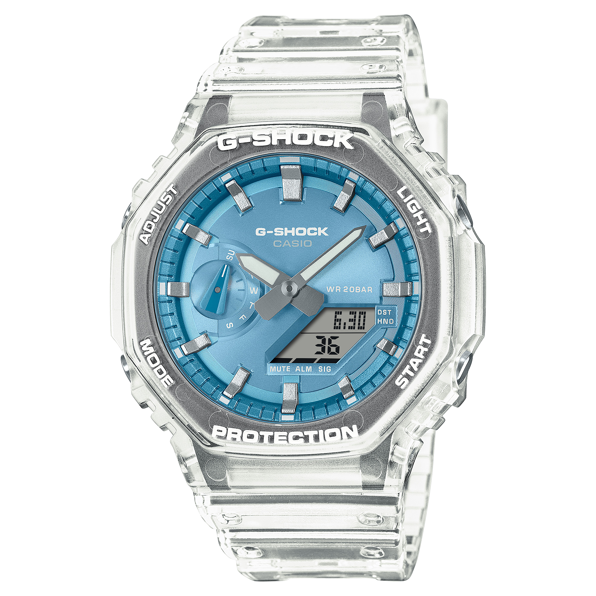 Casio GA2100BM-7A2 G-Shock Analog-Digital Sky Blue Dial Translucent Resin Band Watch - Bijoux Eclore