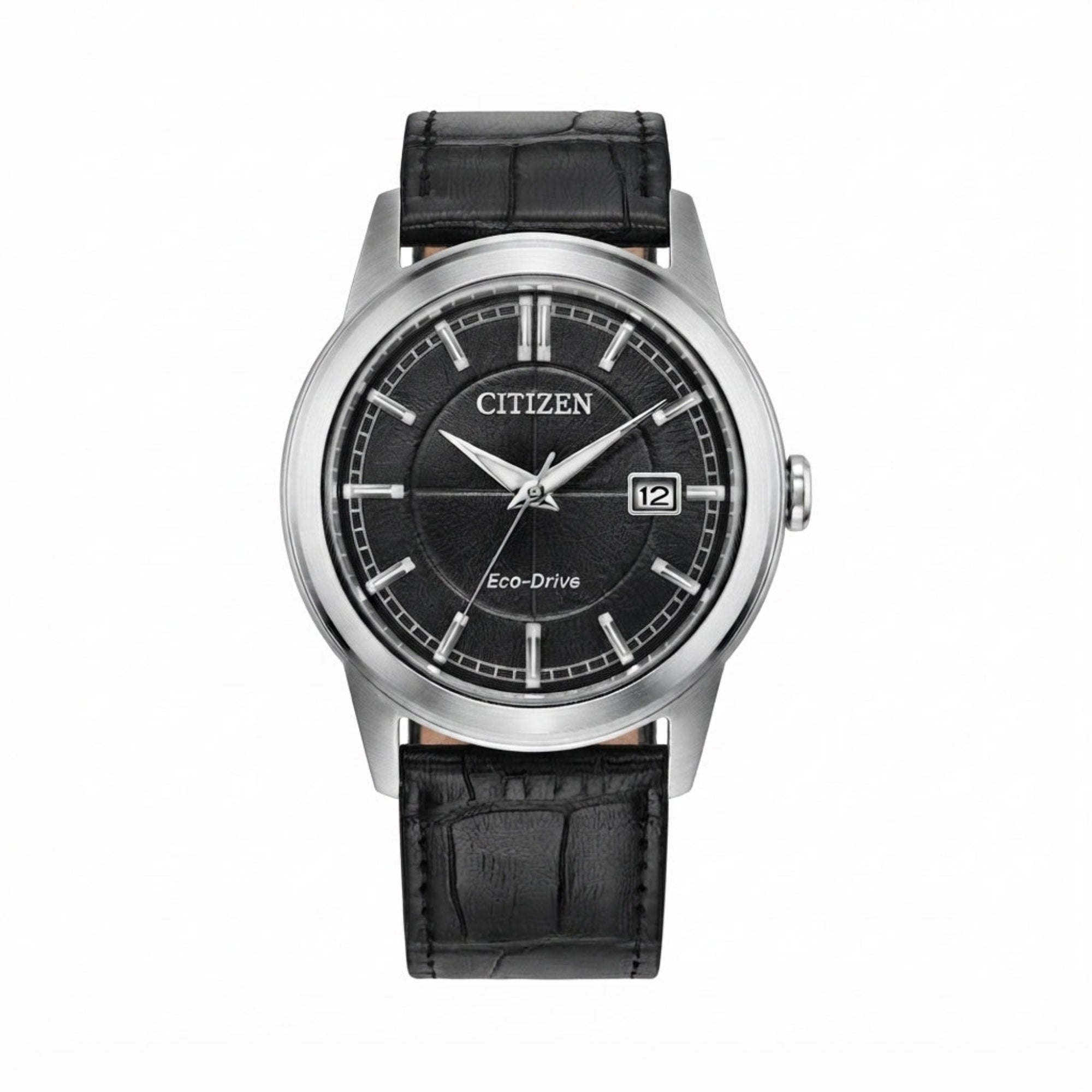 Citizen Eco-Drive Rolan Black Dial Black Leather Strap Men's Watch AW2110-06E - Bijoux Eclore