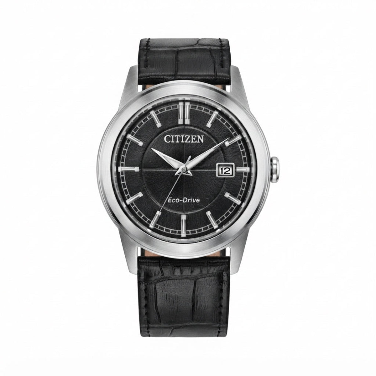Citizen Eco-Drive Rolan Black Dial Black Leather Strap Men's Watch AW2110-06E - Bijoux Eclore