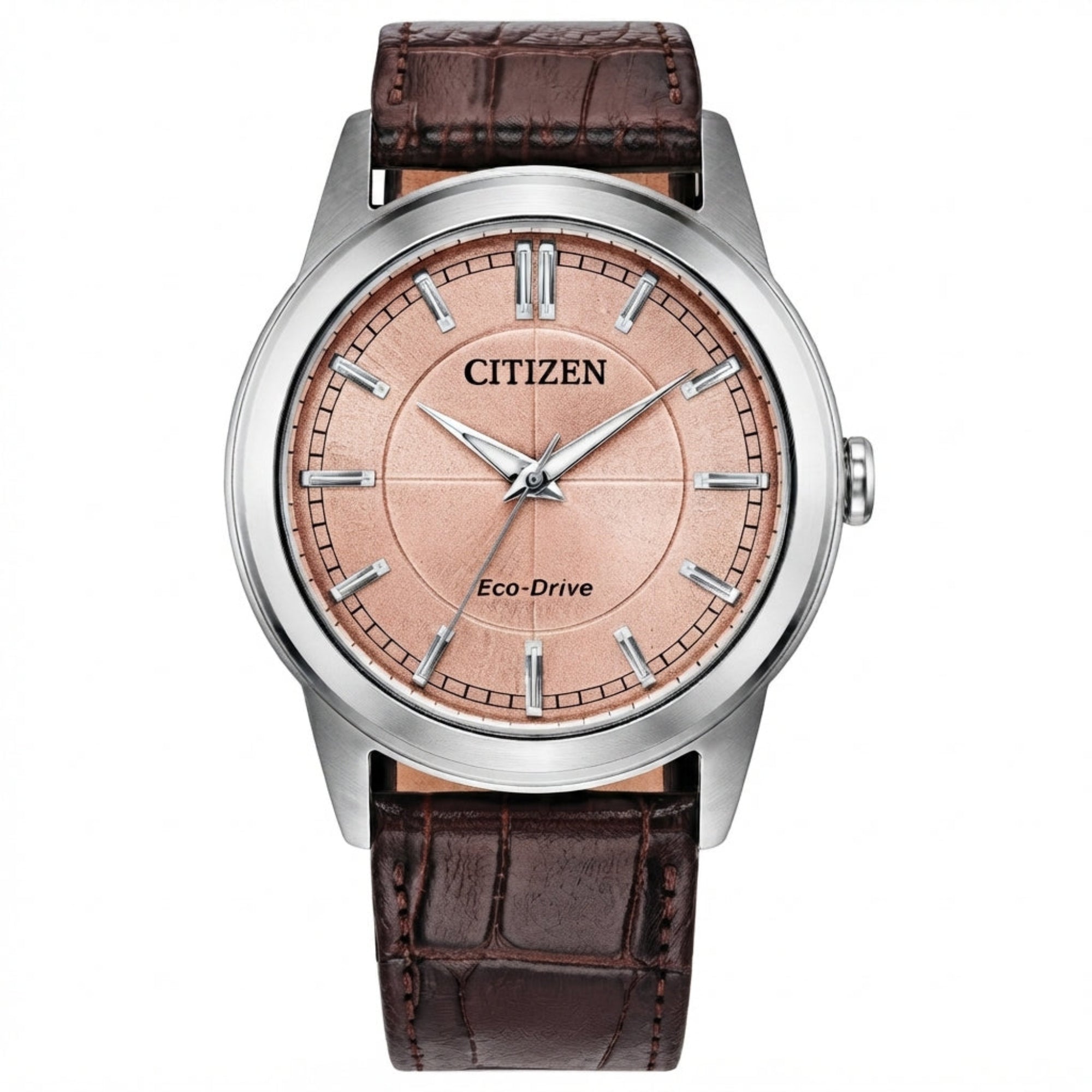 Citizen Eco-Drive Rolan Salmon Dial Brown Leather Strap AW2110-14Z - Bijoux Eclore