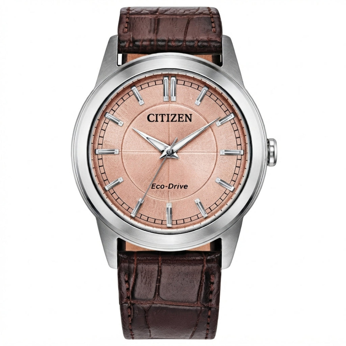Citizen Eco-Drive Rolan Salmon Dial Brown Leather Strap AW2110-14Z - Bijoux Eclore