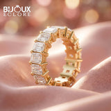 Luxury Full Eternity Diamond Ring in Yellow Gold with Emerald Cut Center Stones - Bijoux Eclore