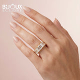 Luxury Full Eternity Diamond Ring in Yellow Gold with Emerald Cut Center Stones - Bijoux Eclore
