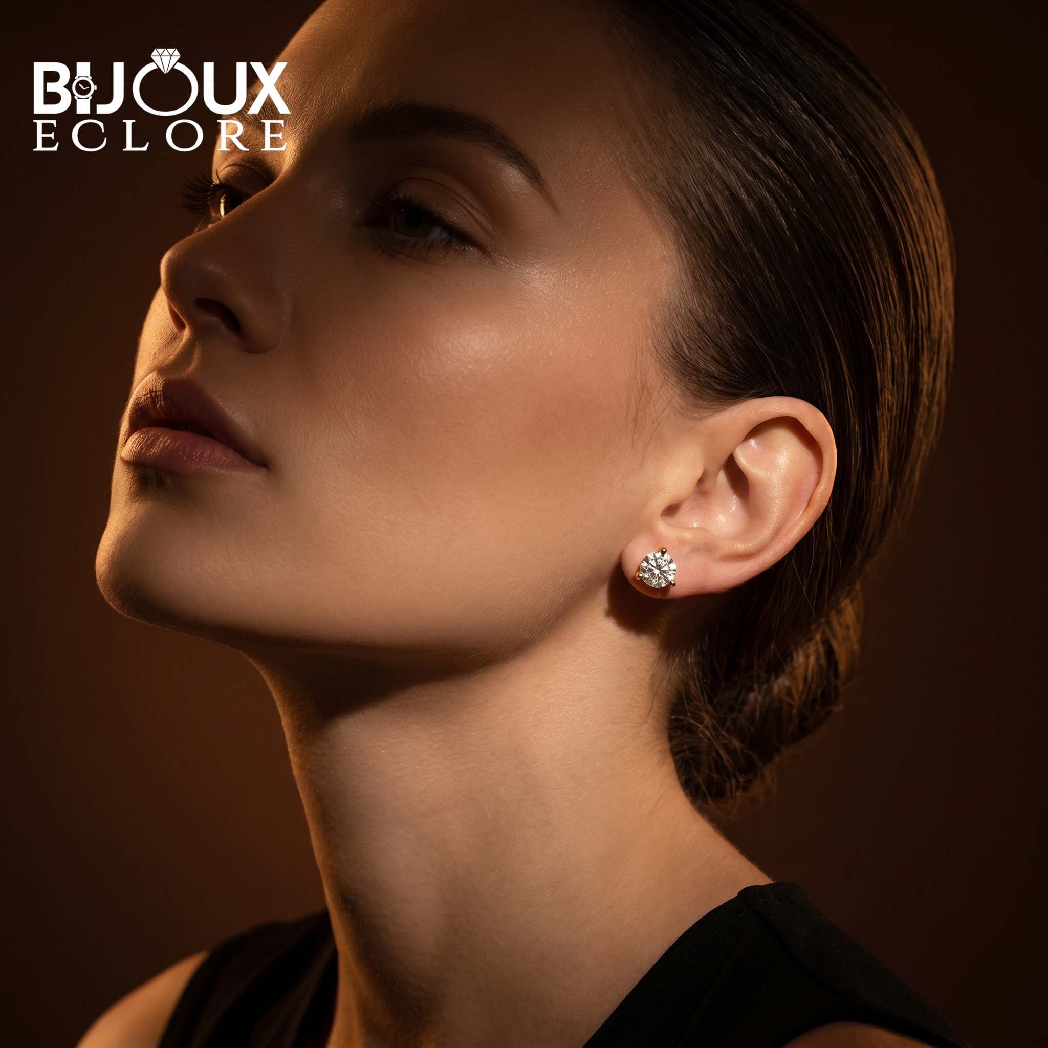 Raised Round Diamond Earrings with Accent Diamond Gallery - Bijoux Eclore