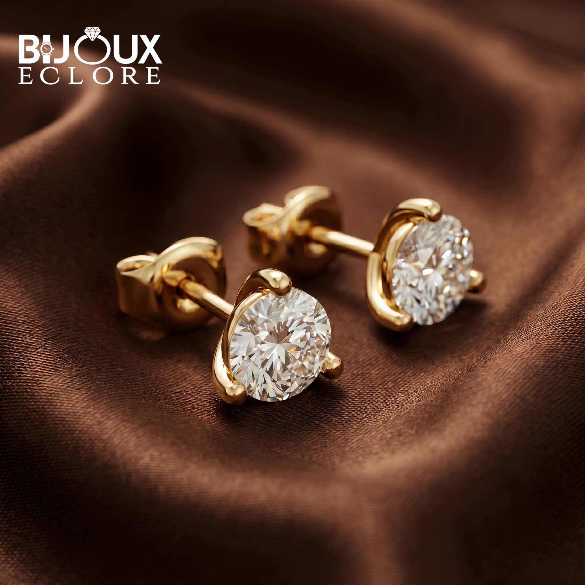 Raised Round Diamond Earrings with Accent Diamond Gallery - Bijoux Eclore