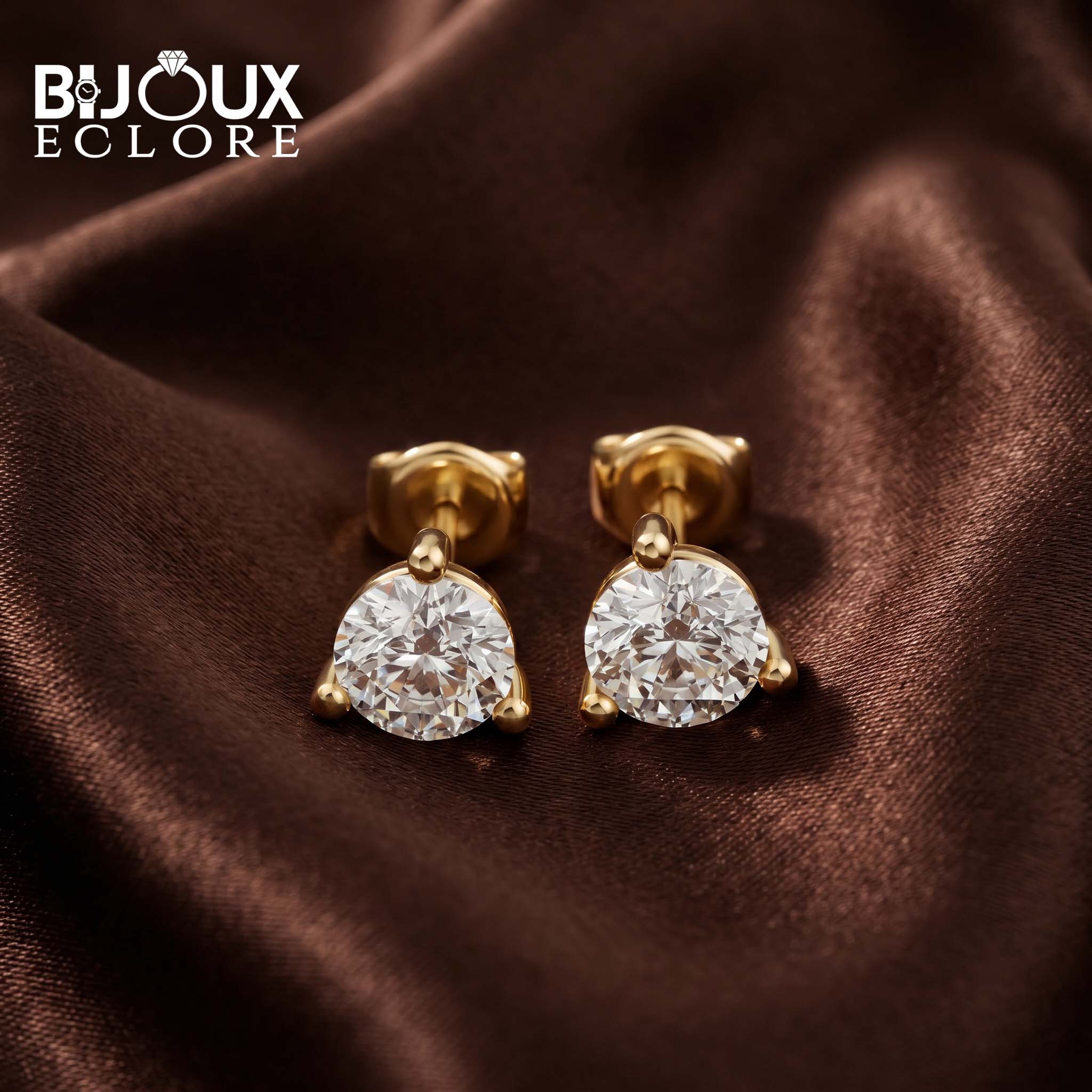 Raised Round Diamond Earrings with Accent Diamond Gallery - Bijoux Eclore
