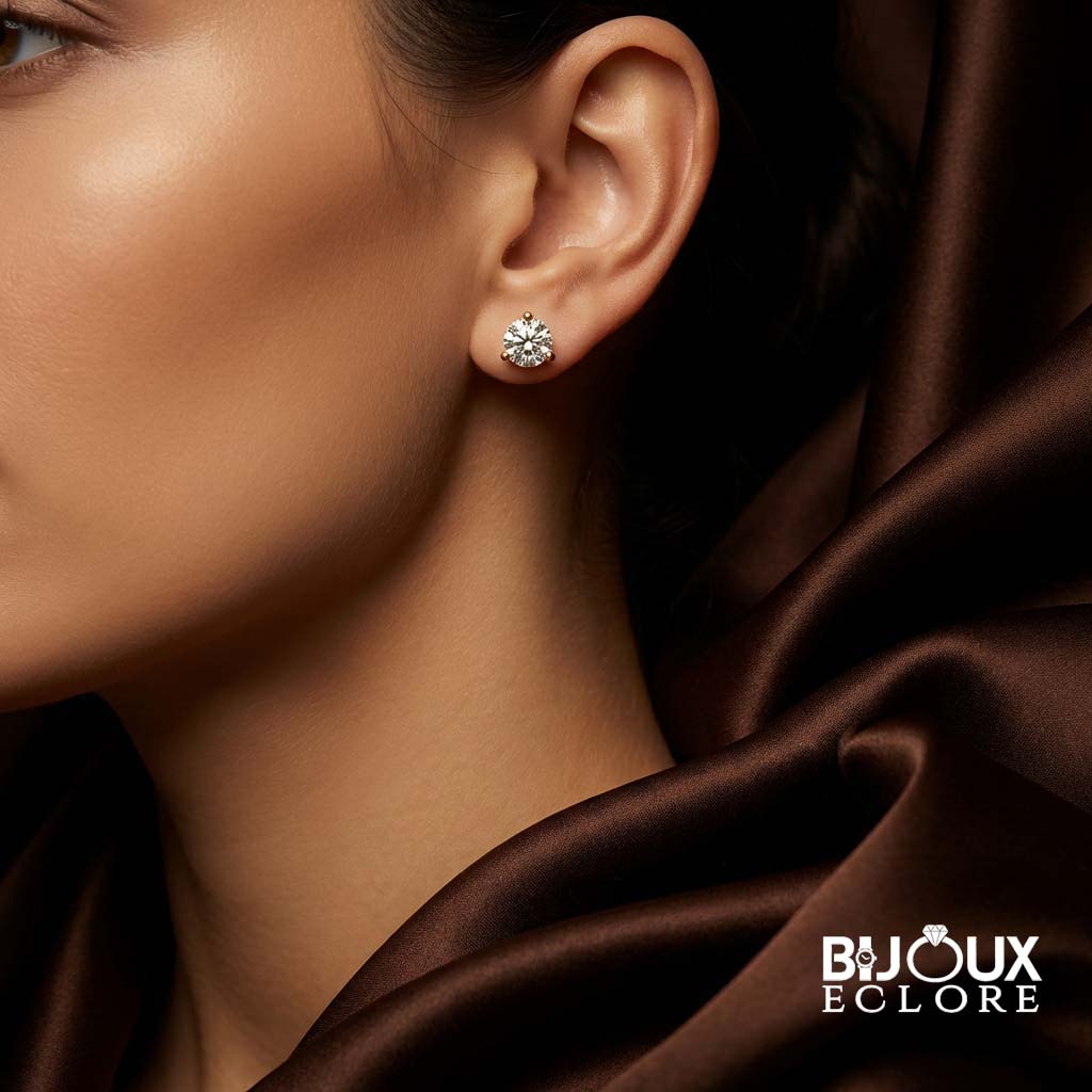 Raised Round Diamond Earrings with Accent Diamond Gallery - Bijoux Eclore
