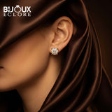 Elegant Yellow Gold Diamond Solitaire Stud Earrings with Brilliant Round Center Stones and Pavé Accents - Bijoux Eclore