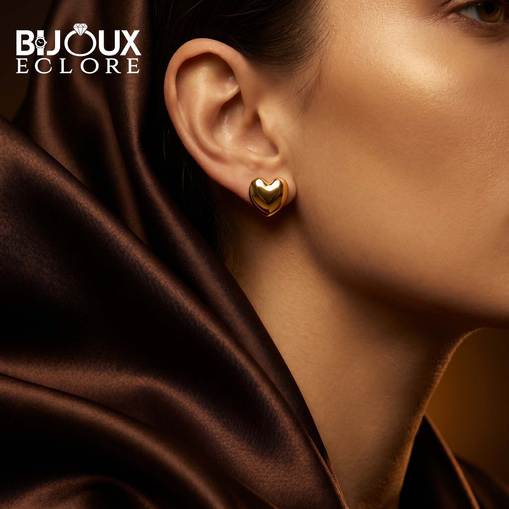 Timeless Gold Heart Stud Earrings with Soft Dome Design - Bijoux Eclore