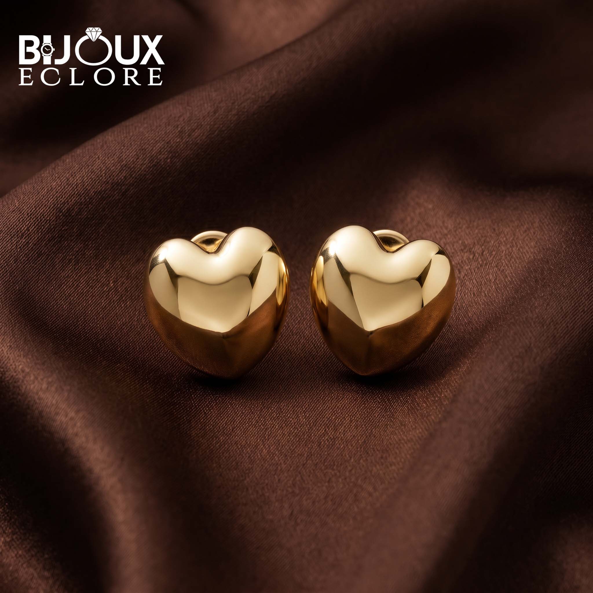 Timeless Gold Heart Stud Earrings with Soft Dome Design - Bijoux Eclore