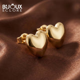 Timeless Gold Heart Stud Earrings with Soft Dome Design - Bijoux Eclore