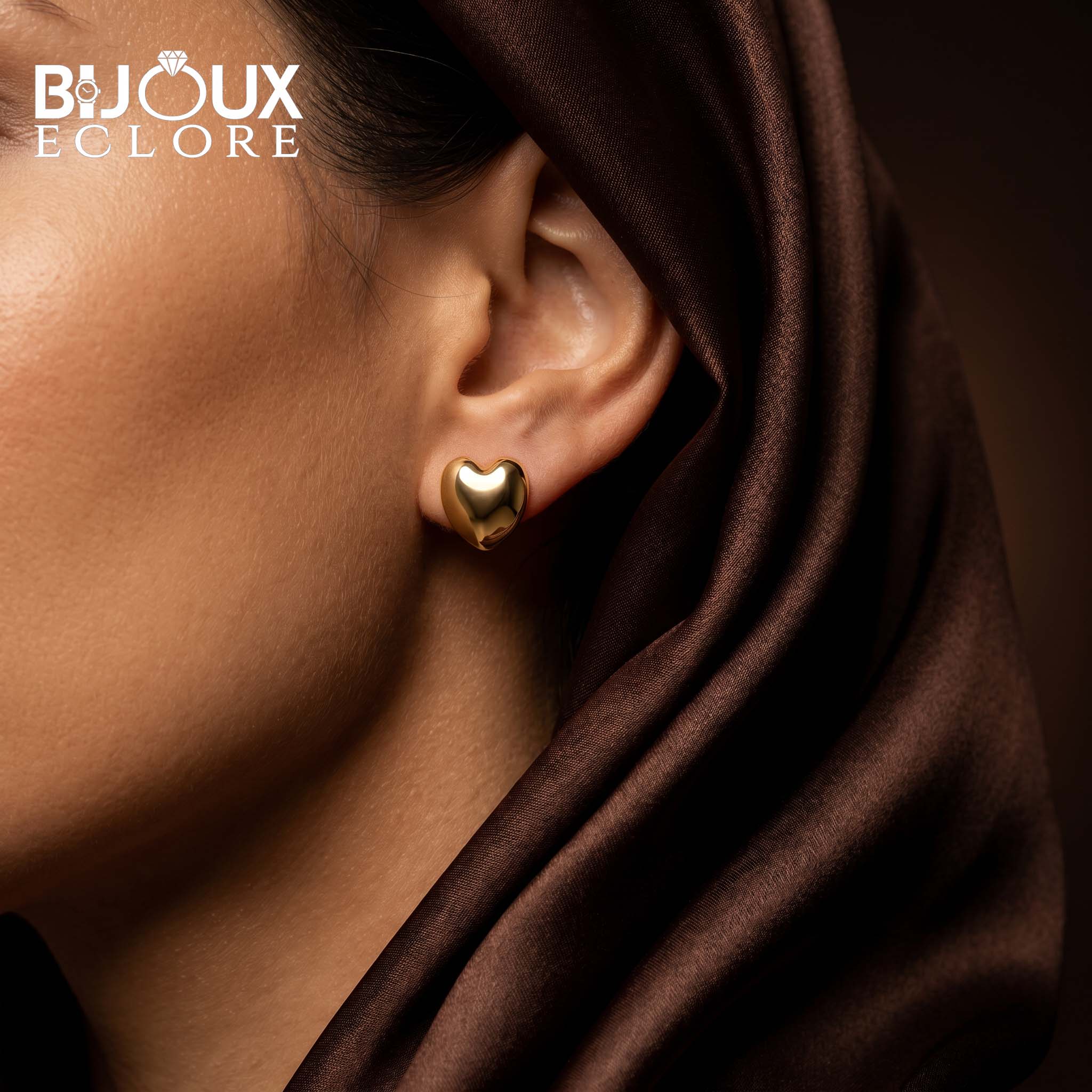 Timeless Gold Heart Stud Earrings with Soft Dome Design - Bijoux Eclore