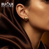 Timeless Gold Heart Stud Earrings with Soft Dome Design - Bijoux Eclore