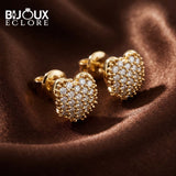 Premium Yellow Gold Heart Earrings with Sparkling Diamond Cluster Setting - Bijoux Eclore
