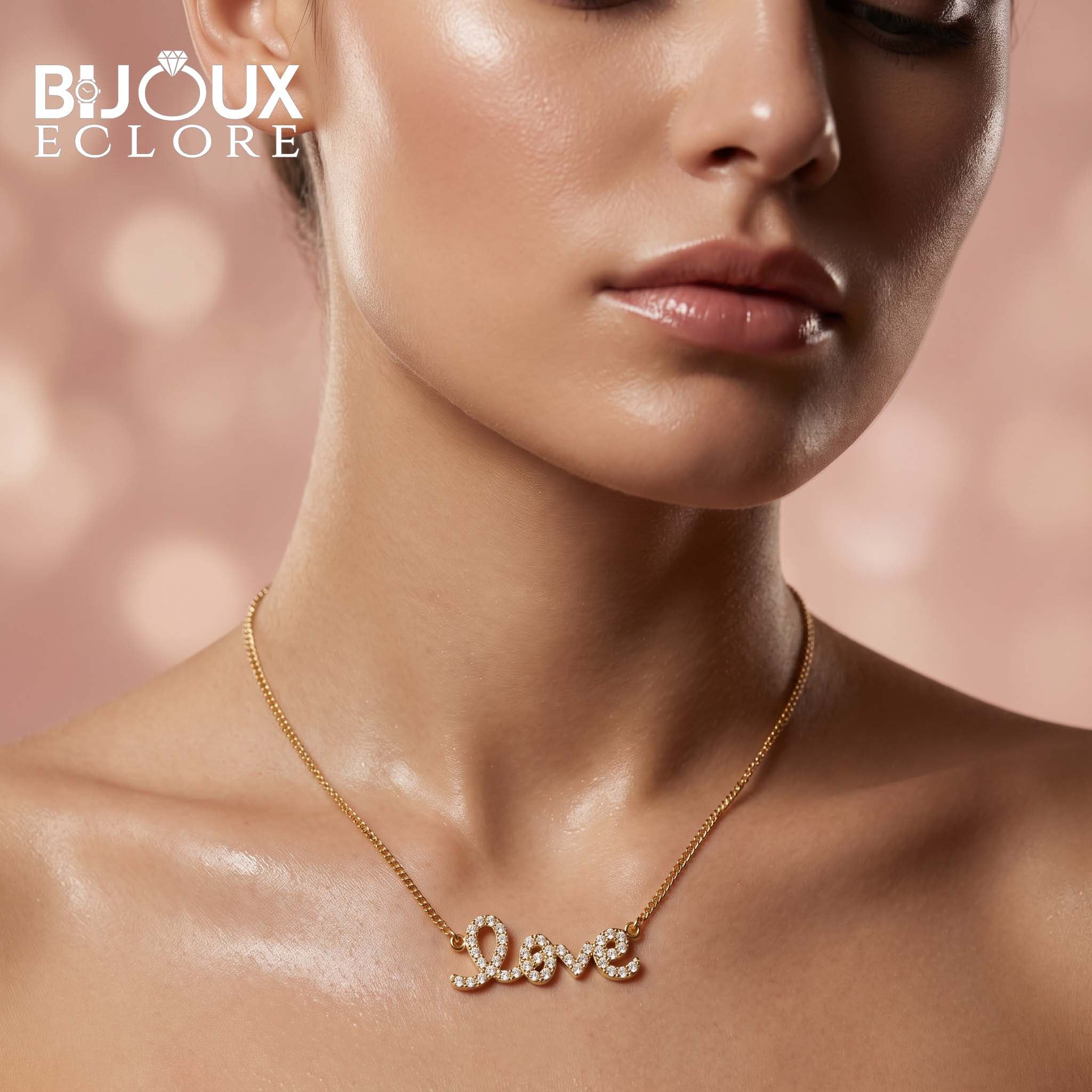 Elegant Diamond Love Pendant Chain in Yellow Gold with Sparkling Statement Design - Bijoux Eclore